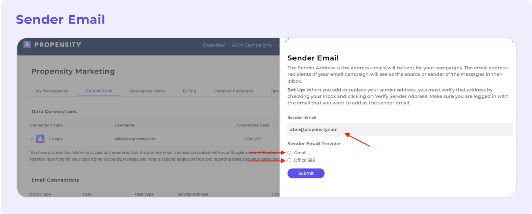 How to Connect and Verify Your Sender Email with Propensity – Propensity